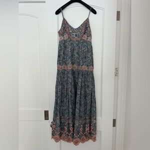 Anthropologie Sleeveless Maxi Blue and Orange Lace Dress Size 10